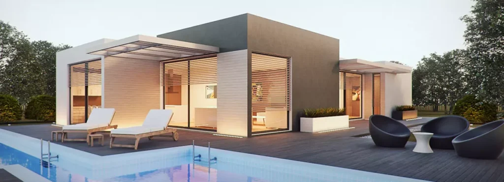 Blogbeitrag immobilienkauf Ansicht modernes Haus mit Pool